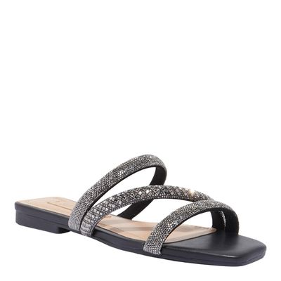 Rasteira Shiny Napa Soft Preta Bico Quadrado