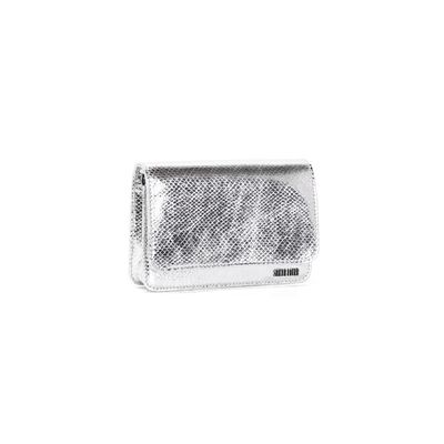 Bolsa Flap Bag Prata Metalizado Alça Corrente