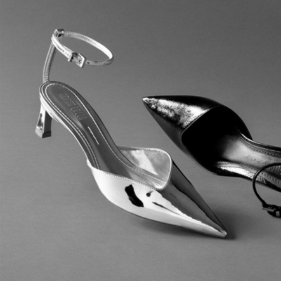Scarpin Specchio Prata Bico Fino