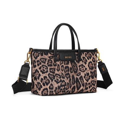 Bolsa Shopper Pequena Nylon Estampa Animal Print Onça Alça Transversal Removível