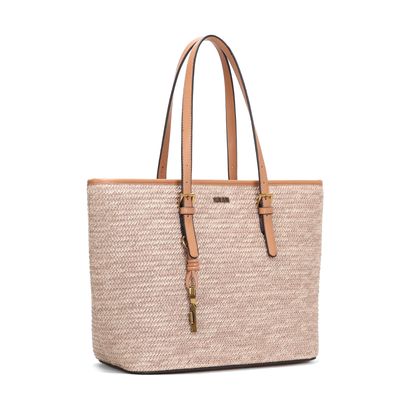 Bolsa Shopper Palha Tramado Bege Alça Fivela