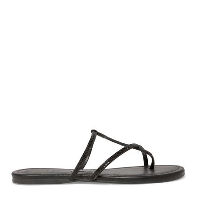 Rasteira Napa Soft Preta Tiras Brilho Strass