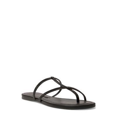 Rasteira Napa Soft Preta Tiras Brilho Strass