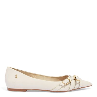 Sapatilha Couro Confort Off White Bico Fino