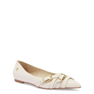 Sapatilha Couro Confort Off White Bico Fino