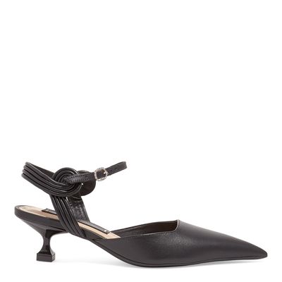 Scarpin Couro Confort Preto Bico Fino Salto Baixo