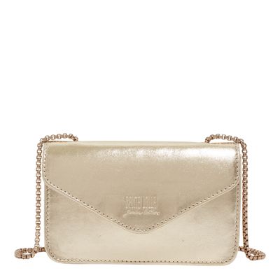 Bolsa Envelope Couro Metalizado Dourado Alça Corrente