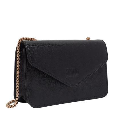 Bolsa Pequena Couro Floater Preta Alça Transversal Corrente