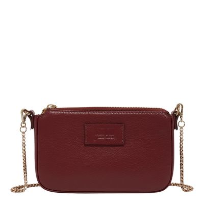 Bolsa Pequena Couro Floater Vermelho Merlot Alça Transversal Corrente