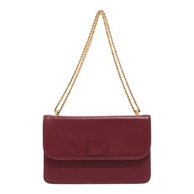 Bolsa Média Couro Floater Vermelho Merlot Alça De Ombro Corrente