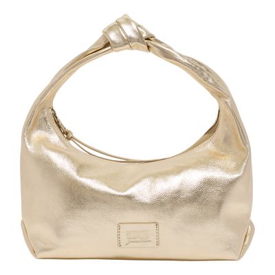 Bolsa Hobo Couro Metalizada Dourada Alça De Ombro