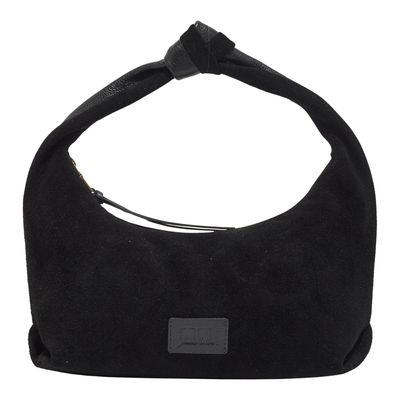Bolsa Hobo Couro Camurça Preta Alça De Ombro