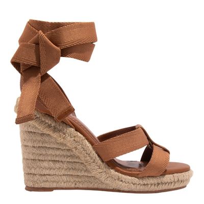 Sandália Espadrille Amarração Couro Confort Marrom Safari