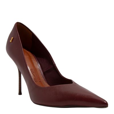 Scarpin One Old Merlot Couro Confort Salto Fino