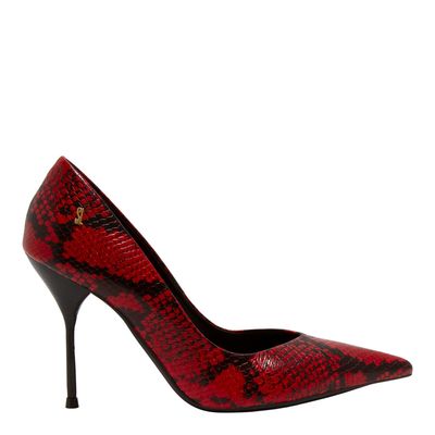Scarpin Couro Snake Vermelho Salto Fino