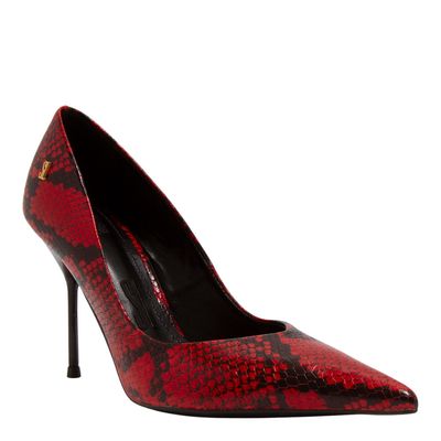 Scarpin Couro Snake Vermelho Salto Fino