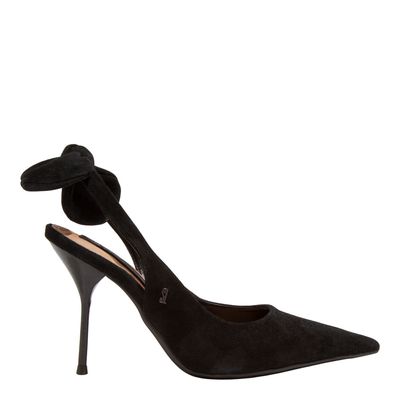Scarpin Slingback Couro Camurça Preto Amarração