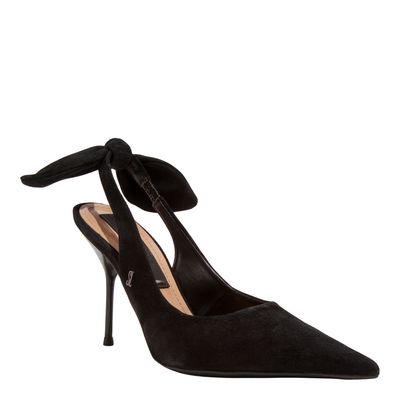 Scarpin Slingback Couro Camurça Preto Amarração