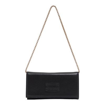 Bolsa Carteira Pequena Couro Floater Preta Alça de Ombro Corrente