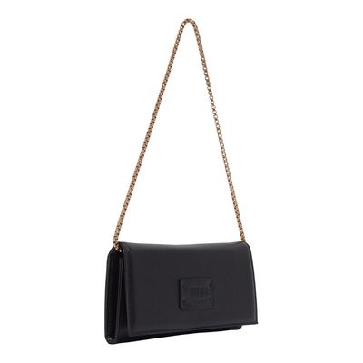 Bolsa Carteira Pequena Couro Floater Preta Alça de Ombro Corrente