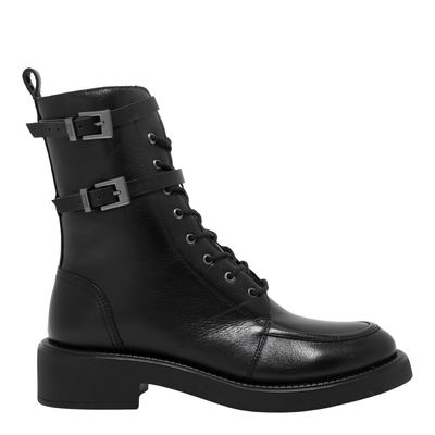 Bota Coturno Couro Confort Cano Médio Preto