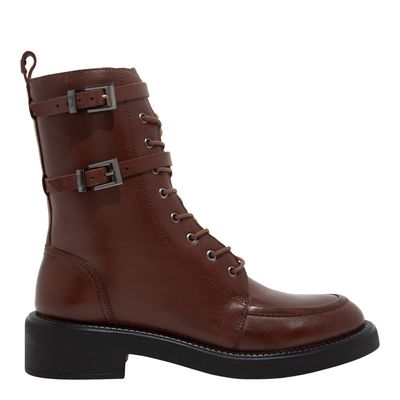Bota Coturno Couro Confort Cano Médio Marrom