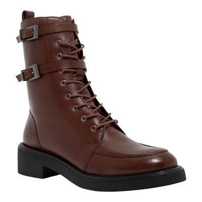 Bota Coturno Couro Confort Cano Médio Marrom