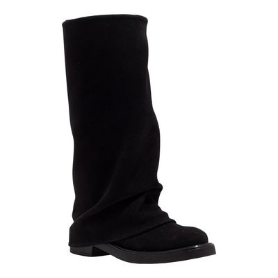 Bota Preta Couro Camurça Cano Médio