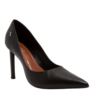 Scarpin Preto Couro Confort Salto Alto