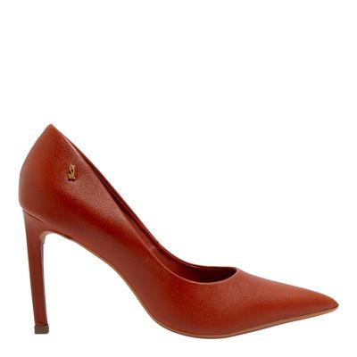 Scarpin Marrom Rust Couro Confort Salto Alto