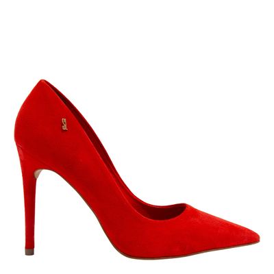 Scarpin Couro Camurça Premium Vermelho Bico Fino