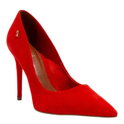 Scarpin Couro Camurça Premium Vermelho Bico Fino