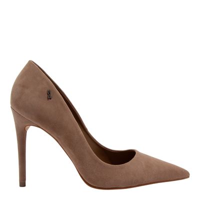 Scarpin Couro Camurça Premium Bege Bico Fino