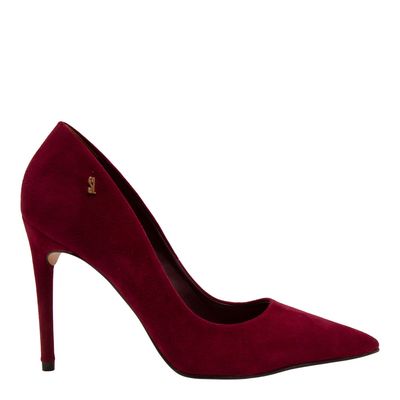 Scarpin Couro Camurça Premium Vermelho Merlot Bico Fino