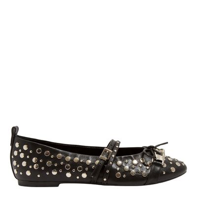 Sapatilha Bico Redondo Couro Confort Preto Tachas