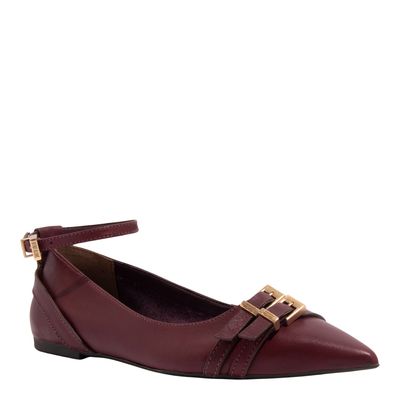 Sapatilha Couro Nobre Soft Bico Fino Vermelho Bordô