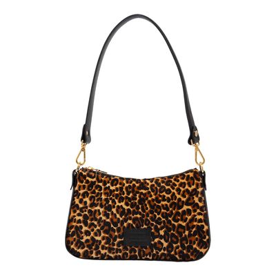 Bolsa Baguete Média Couro Estampa Animal Print Estampa Onça