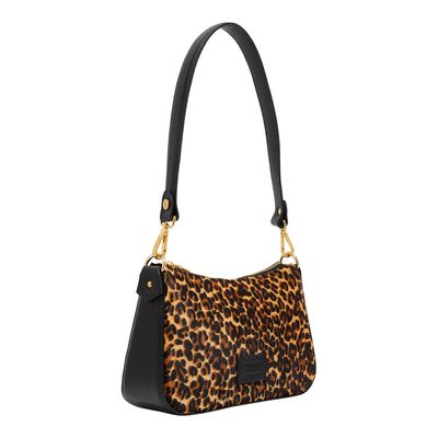 Bolsa Baguete Média Couro Estampa Animal Print Estampa Onça