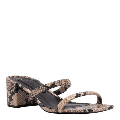 Mule Couro Estampa Animal Print Cobra Bege Salto Grosso