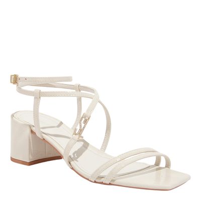 Sandália Off White Verniz Glossy Salto Bloco Baixo