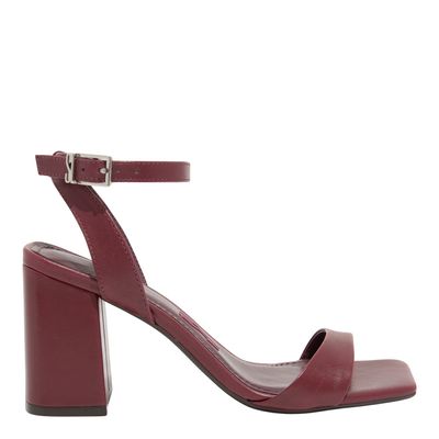 Sandália Couro Nobre Soft Salto Grosso Vermelho Bordô