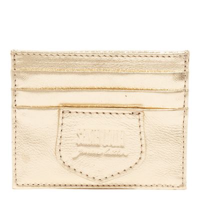 Porta Cartão Couro Metalizado Dourado