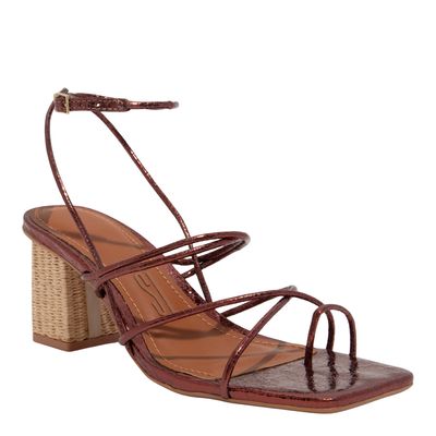 Sandália Crinkle Vermelho Marsala Salto Médio