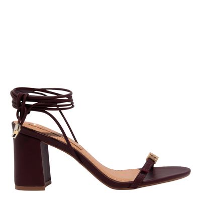 Sandália Amarração Napa Soft Vermelho Bordô Salto Grosso