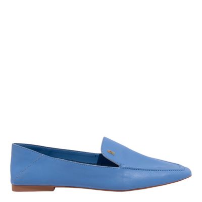 Mocassim Couro Nobre Soft Azul Bico Quadrado