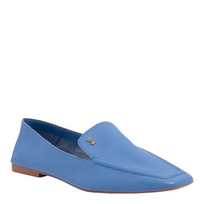 Mocassim Couro Nobre Soft Azul Bico Quadrado