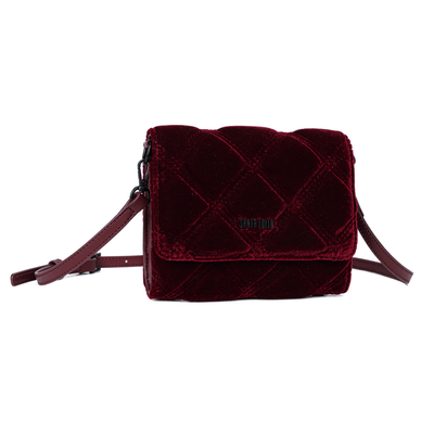 Bolsa Carteira Veludo Vermelho Merlot Alça Transversal