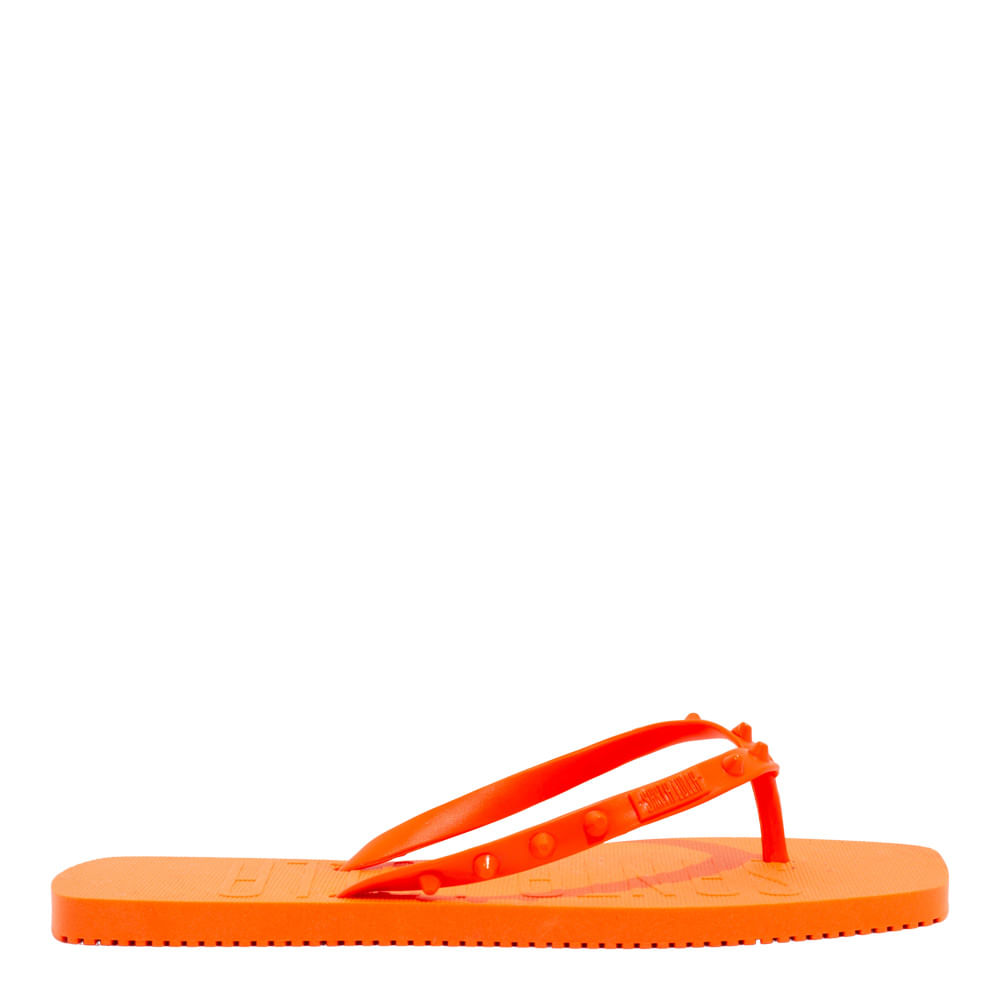 Chinelo Flip Flop Borracha Laranja Bico Quadrado Spikes