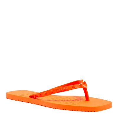 Chinelo Flip Flop Borracha Laranja Bico Quadrado Spikes