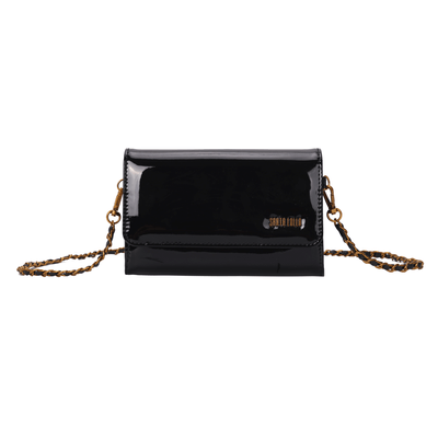 Bolsa Carteira Verniz Preto Alça De Ombro